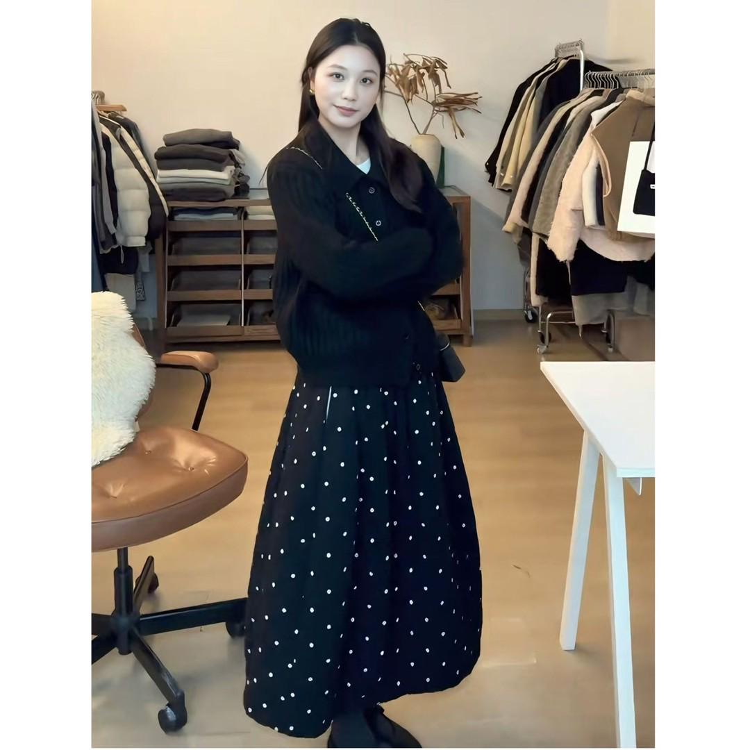 

Spring 2026 Street Style Polka Dot Slim-fit Cardigan & Skirt Set XXL