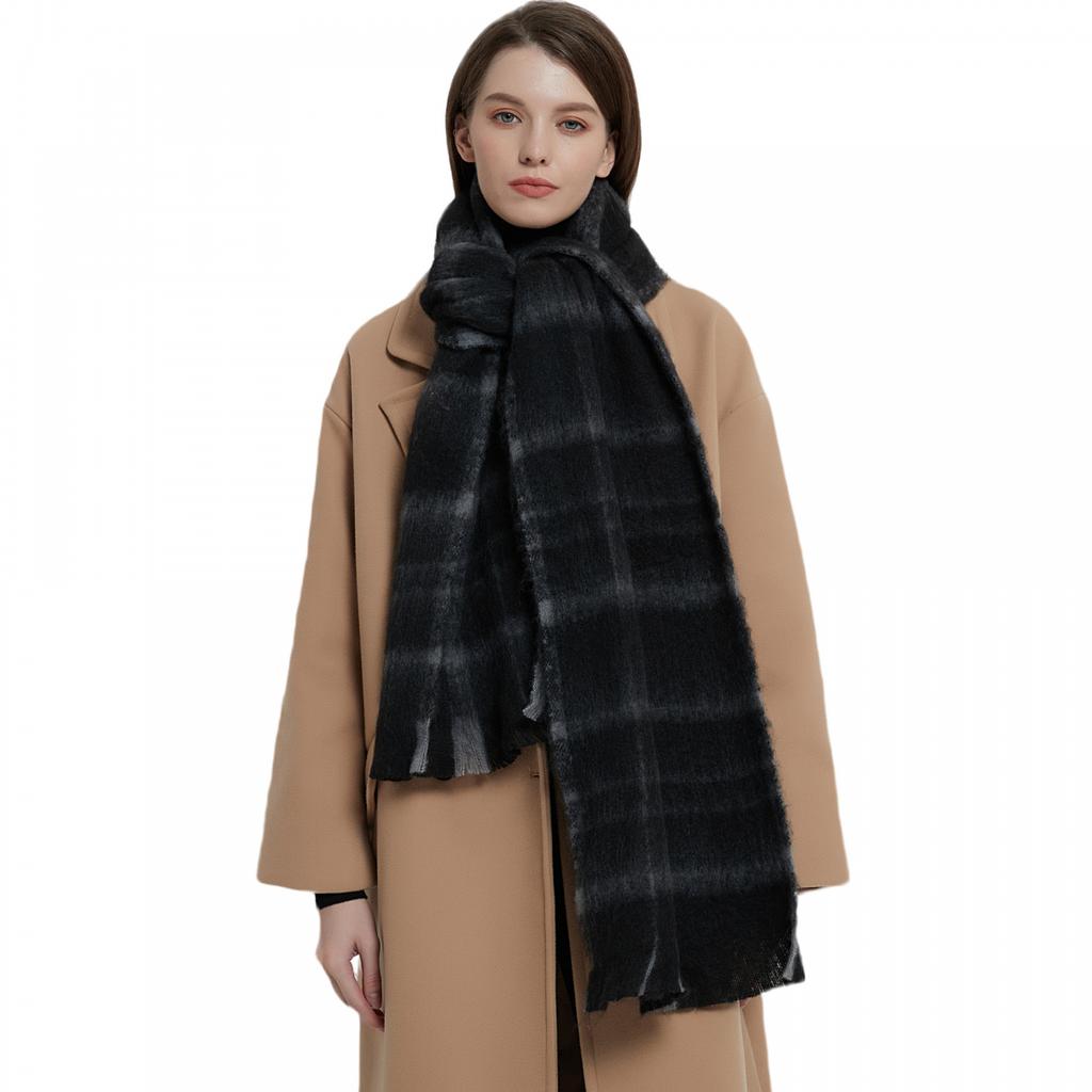 Men's Women's Warm Scarf Autumn Winter Black Plaid Scarf Shawl