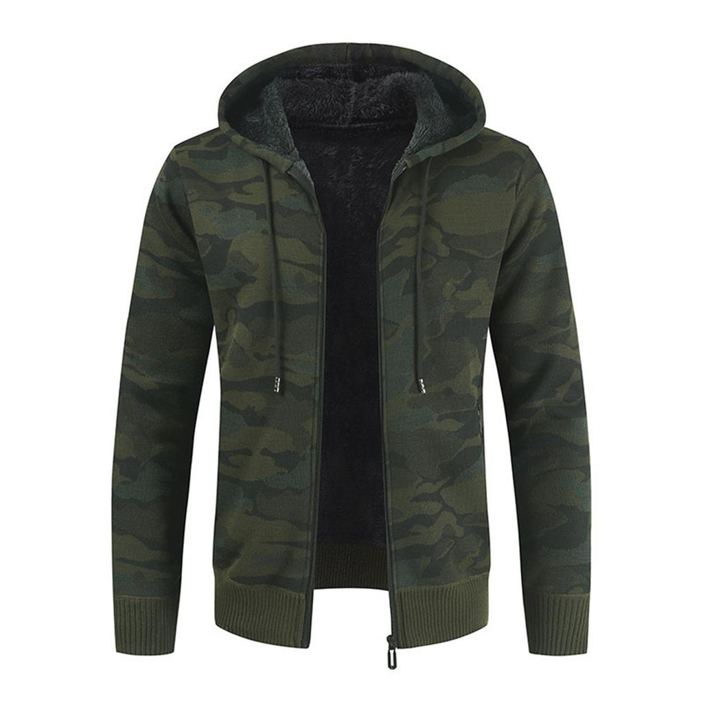 Men's Plush And Thick Camouflage Sweater Men's Clothing Jacket Hooded Cardigan