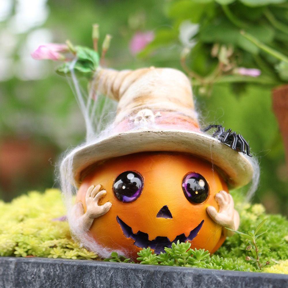 Funny Pumpkin Head Figurines Resin Miniature Statue Ornament Pumpkin Elf Sculpture Bonsai