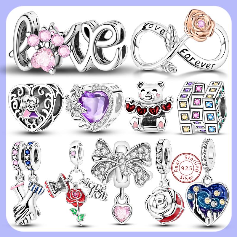 Charm New Authentic Copper Charm Bead Charms Bead Charms Sweet Love Heart Pendant Compatible With Bracelets Charm Valentines Day Jewellery Gift