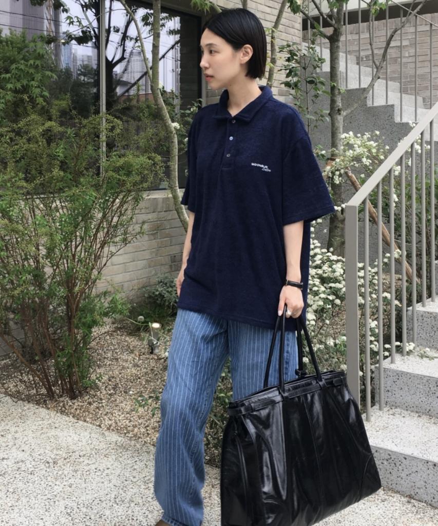 MOONSUN M.C Unisex, Logo Terry Polo Shirt / Navy