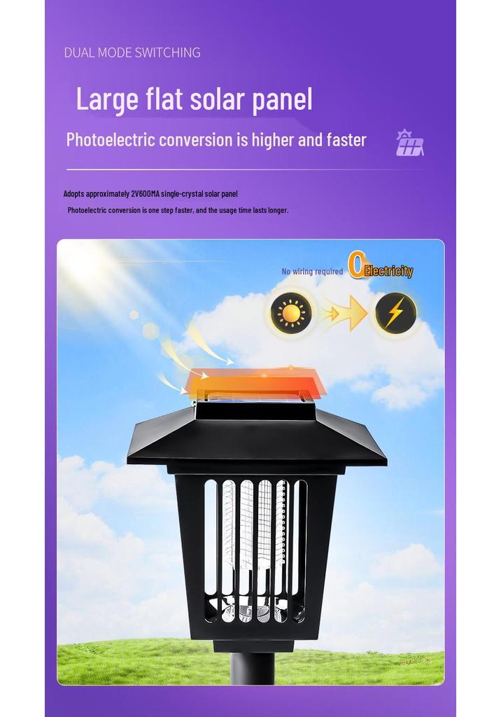 Waterproof Outdoor Solar Mosquito Killer Lamp for Home & Camping - Electric Shock Repellent Device
