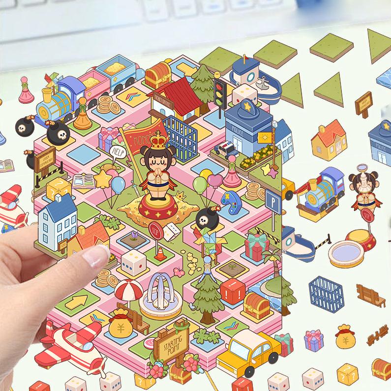 Kreslené krajinné samolepky Vícenásobný miniaturní svět 3D chata Rozbalit DIY scéna Ruční příspěvek