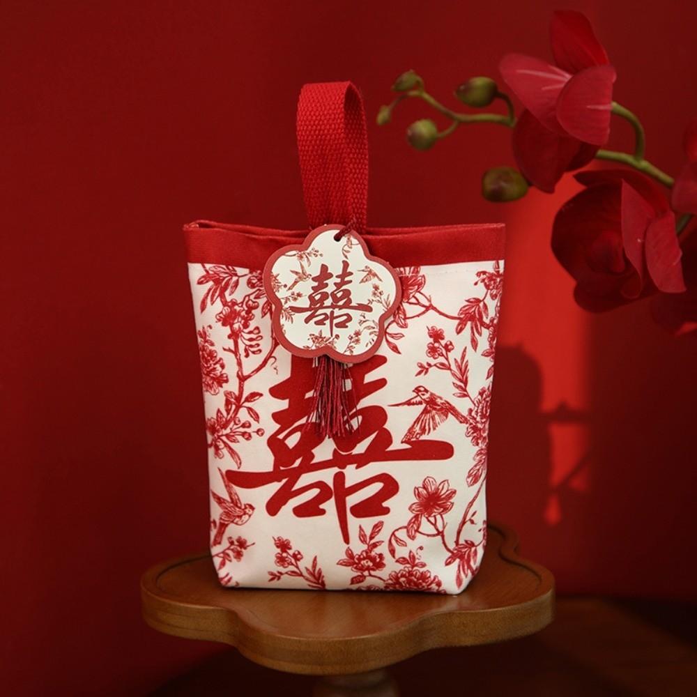 Flower Festive Sugar Bag Storage Korean Style Chinese Wedding Candy Bag Jewelry Packing Bag Drawstring Bow Wrist Hand Bag