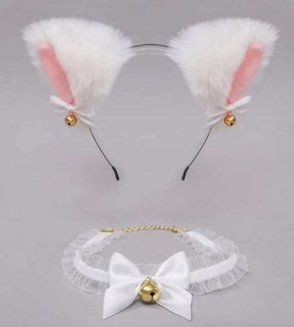 Cosplay Cat Ear Headband Choker Maid Lolita Halloween Comiket Christmas Events Parties Costume Recitals (White)