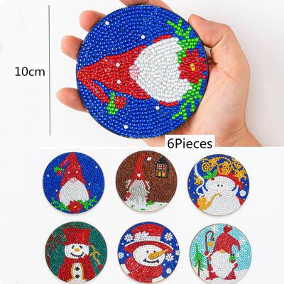 Sous-verres de noël avec peinture diamant, lot de 6 pièces, tasse en verre à boisson en céramique, coussin de Table antidérapant, bricolage