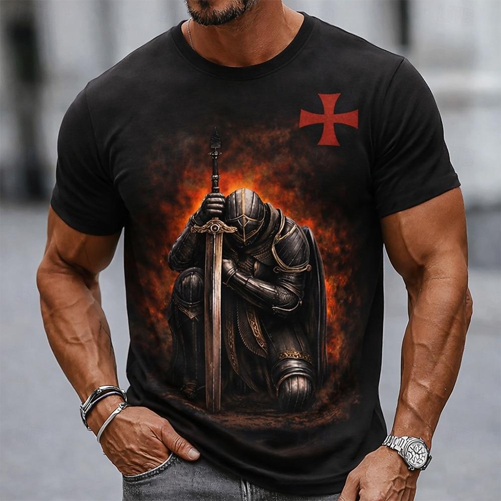 Men's Bible Cross Graphic T Shirt All Over Print Gradient Crew Neck Short Sleeve Christian Faith Gift Designer Clothing