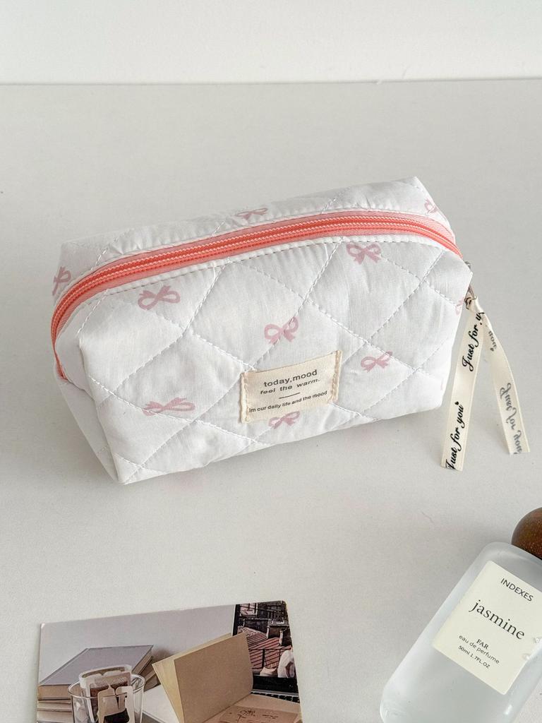 Large Capacity Quilted Cotton Ladies Pillow Handbags Sweet Bowknot Women's Cosmetic Bags High-Quality Female Wash Storage Bag