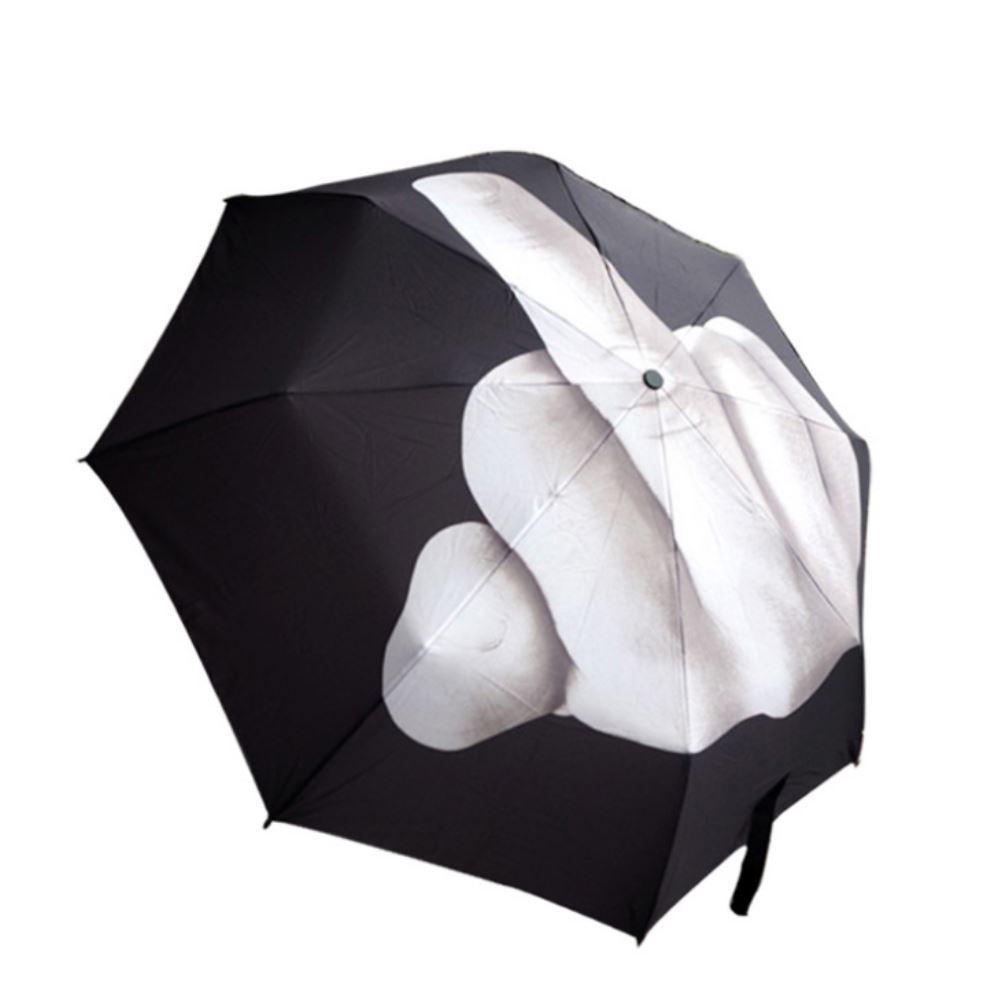 Fuck You Rain Umbrella Middle Finger Print Compact 3 Fold Black 23.5cm