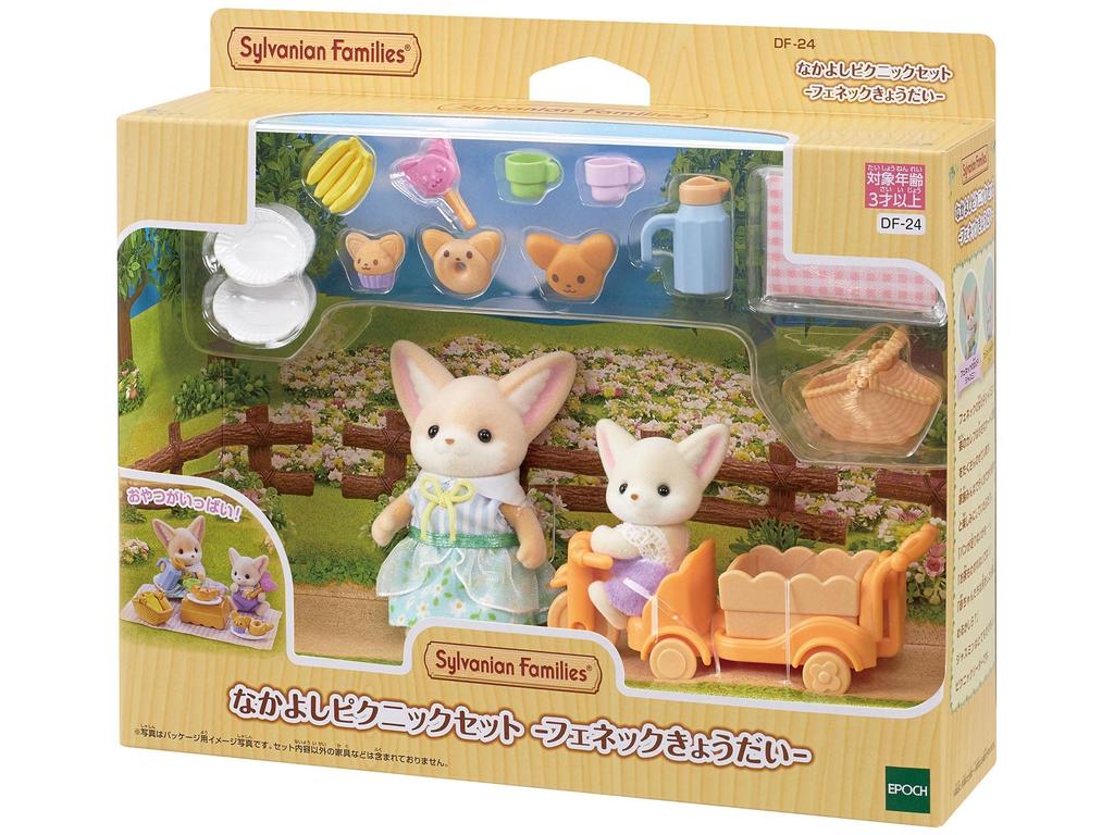 Sylvanian Families Doll and Furniture Set Picnic Fennec ST Mark Ages 3 and Toy Sylvanian Epoch "Friendly - Fox" DF-24 Certified, Up, Dollhouse,