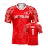 Switzerland Football Jersey V-Neck Swiss Cross Flag Print Quick Dry Soccer Shirt for Women Kids