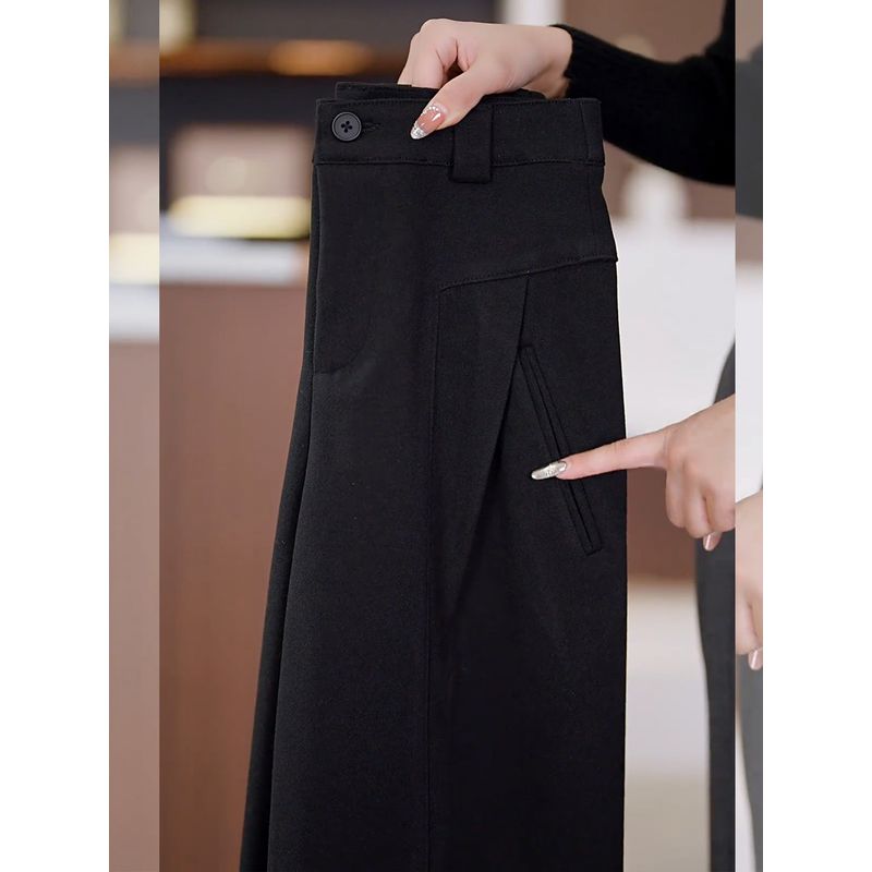 Gray Suit Wide-Leg Pants for Women 2026 New Autumn and Winter Fleece-Lined Loose Slimming Casual Pants Curved Woolen Pants