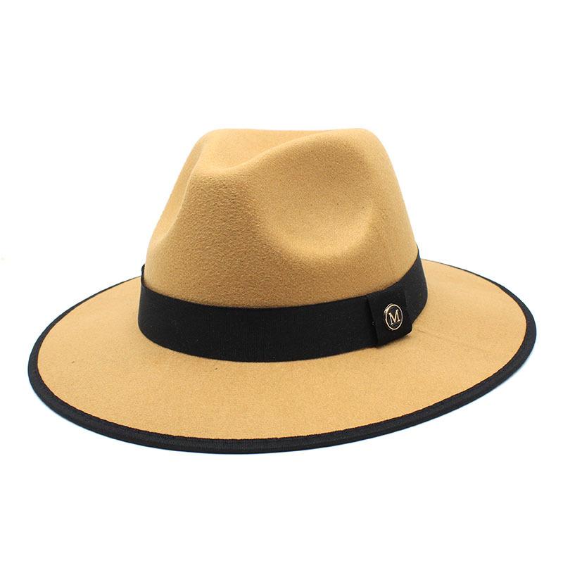 

2022 New British Style Felt Jazz Fedora Hats Men Women Wide Brim Gentleman Formal Panama Cap Party Trilby Dress Hat 56-58CM верблюд