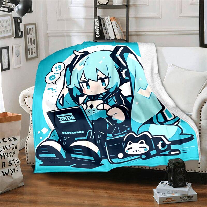 1pc Blanket Hatsune Miku Print Design, Lightweight Blanket for Sofa, Bed- Soft &Warm, Gift for All Seasons like Christmas, Halloween