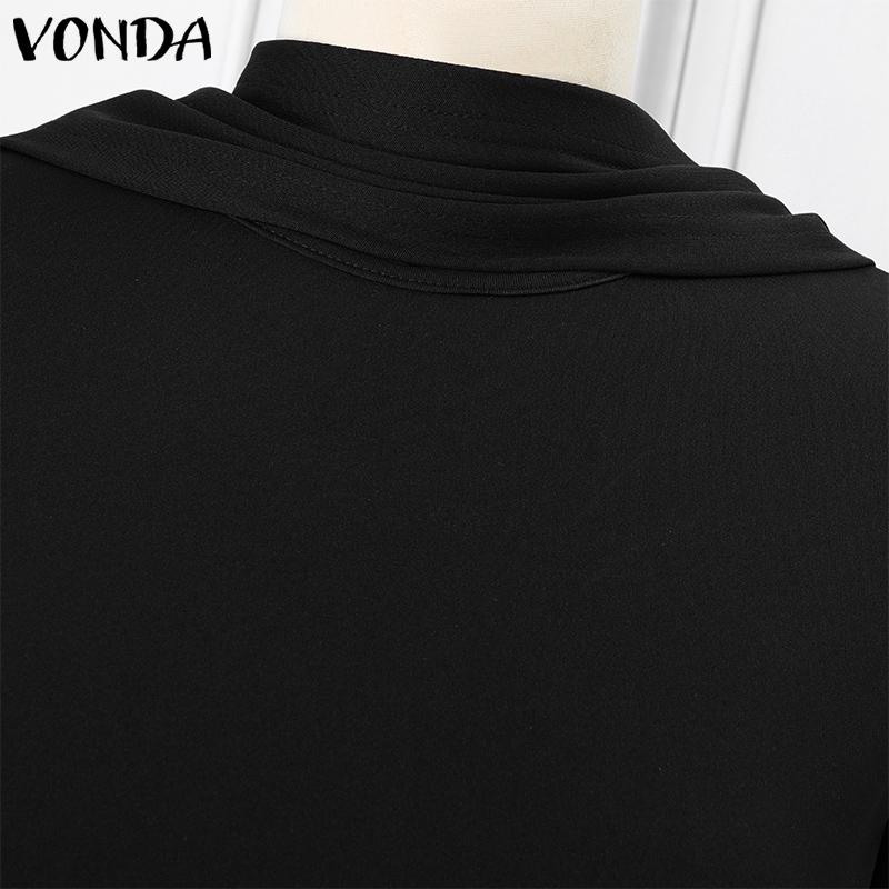 VONDA Женская мода воротник-стойка разрез длинный рукав пуговицы обтягивающие платья