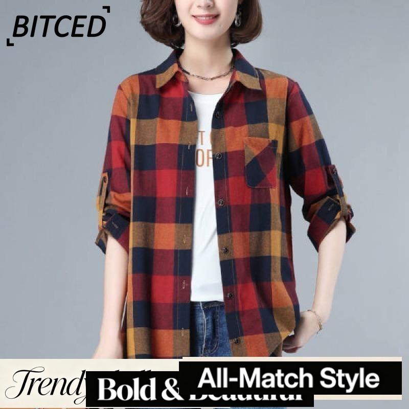 BITCED Women's Fashion Casual Long Sleeve POLO Neck Blouses & Shirts