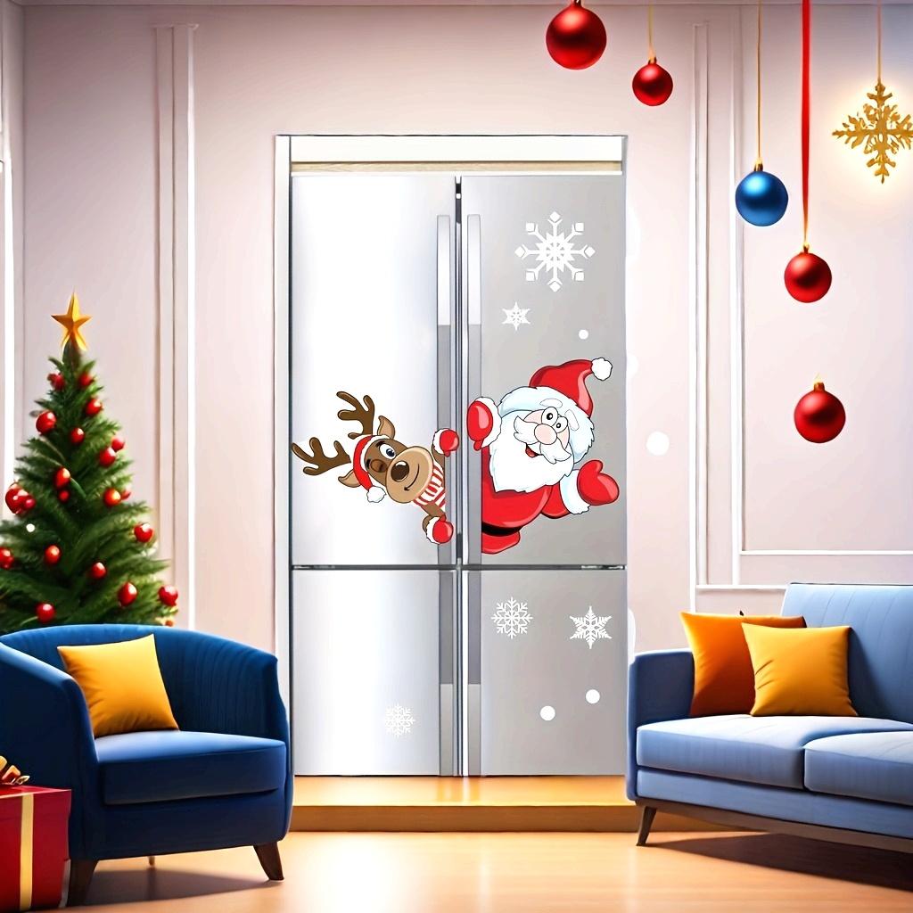 Conjunto de 2 peças de Adesivos Estáticos Autoadesivos de Natal - Papai Noel e Rena Espiando Através de Portas de Vidro, Decorações de Natal