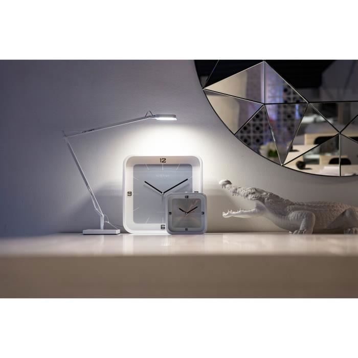 Stolní hodiny - NeXtime - Square Alarm - 20 x 20 x 6 cm - Dřevo - Bílá