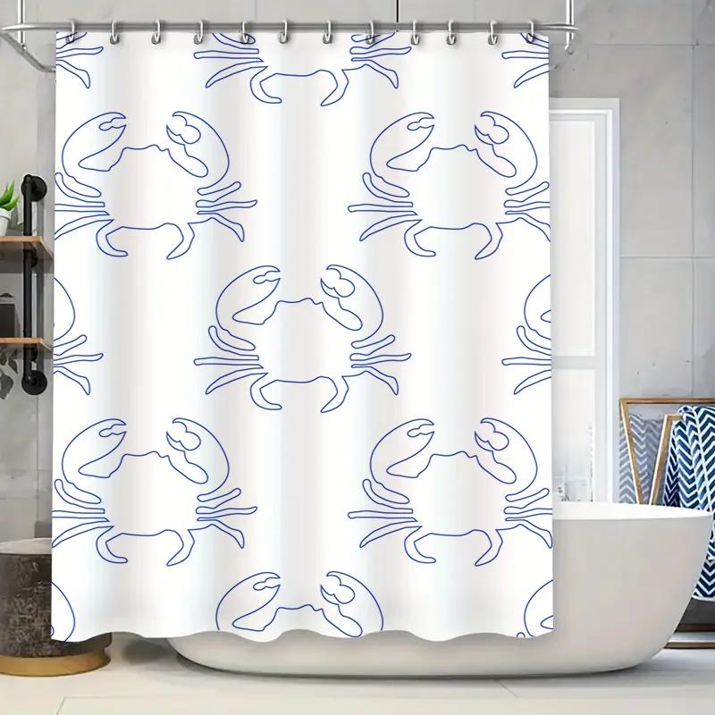 Waterproof Crab Art Shower Curtain, Blue Line Illustration Design for Modern Bathroom Decor, Unique Home Accessories