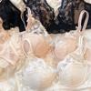 Set nou de lenjerie intimă pentru femei, sexy, cu dantelă, sutien push-up franțuzesc cu cupă subțire 3/4, bralette, decor drăguț cu fundă, lenjerie intimă, sutiene confortabile, seturi de chiloți