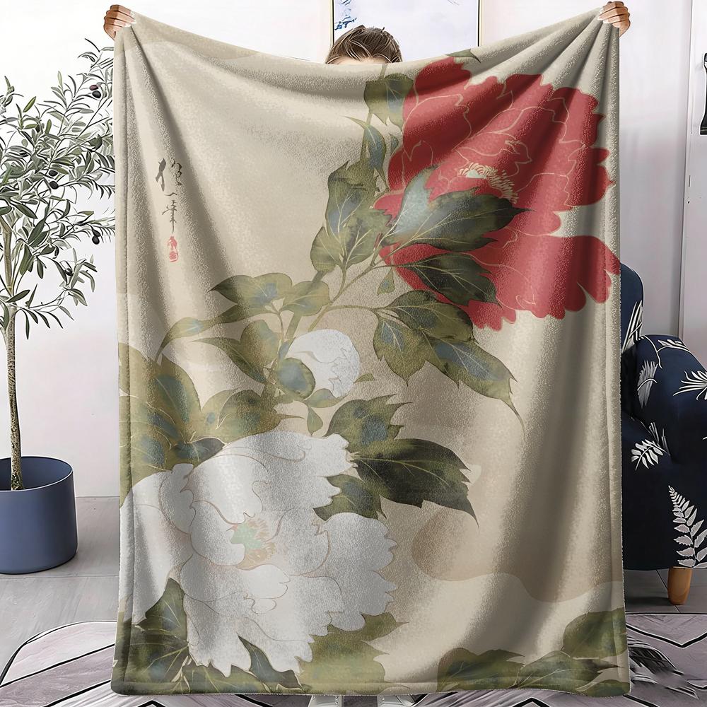 Peony Throw Soft Flannel AC Blanket Lightweight Summer Nap Throw Cozy Blanket for Sofa Bed Travel Home