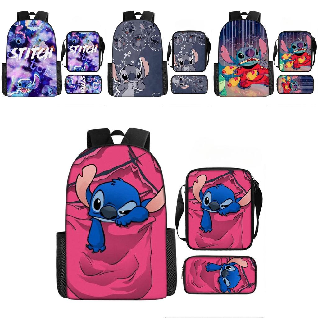 Disney Stitch School Backpack Oxford Cloth Lightweight Breathable Bookbag For Kids