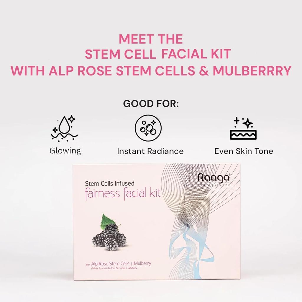 Raaga Professional Stem Cell Infused Fairness Facial Kit 61 G Home Spa Skin Brightening With Alp Rose Mulberry Extracts