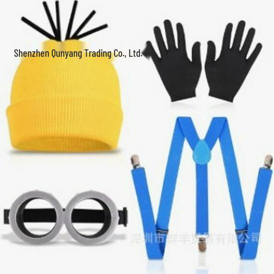 Minion-inspiriertes Strickmützen- und Handschuh-Set mit Brille und Netzrock Kostümzubehör