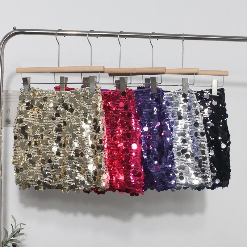 Minigonna A-line scintillante con strass, vita alta, stile industria pesante europea e americana - Stile Nightclub