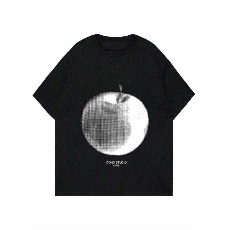 ITONO STUDIO Grid Apple Printed Black Women's Short-Sleeve T-Shirt