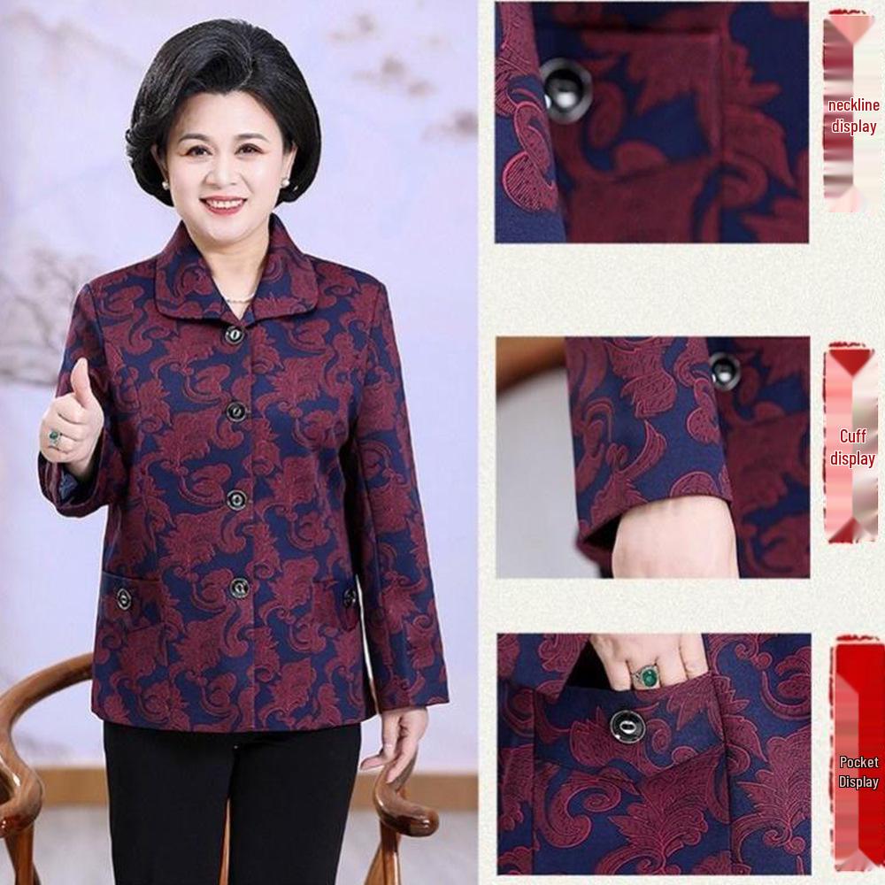 Grandma Style Lightweight Spring Jacket for Women, Ages 60-80 – Perfect for Middle-Aged To Elderly Fashionable Autumn Tops.