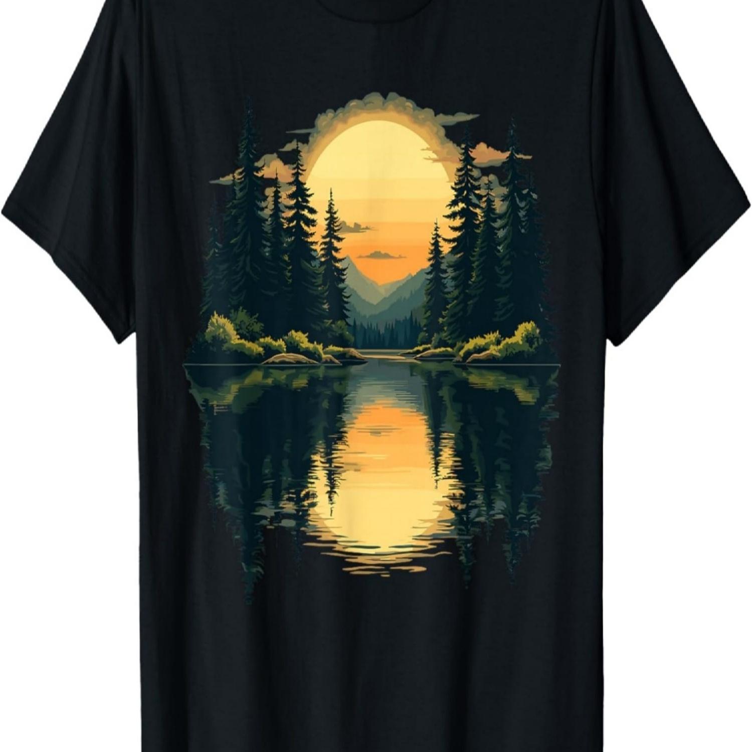 Nature Trees Reflection Forest Outdoor Wildlife T-Shirt S чёрный