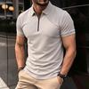 Men's Plus Size Summer Short Sleeve Zipper Polo - Casual, Breathable, High Elastic Pique Mesh Top