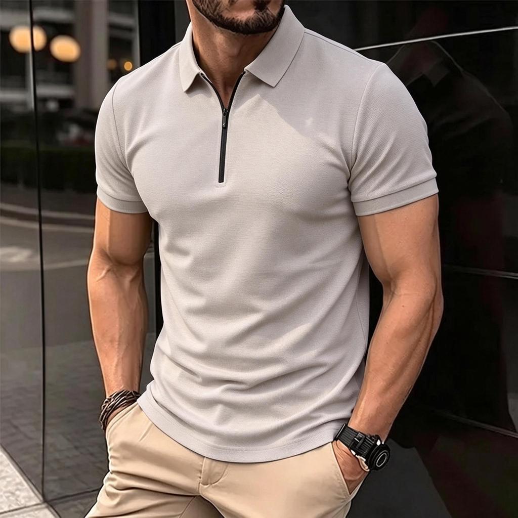 Men's Plus Size Summer Short Sleeve Zipper Polo - Casual, Breathable, High Elastic Pique Mesh Top