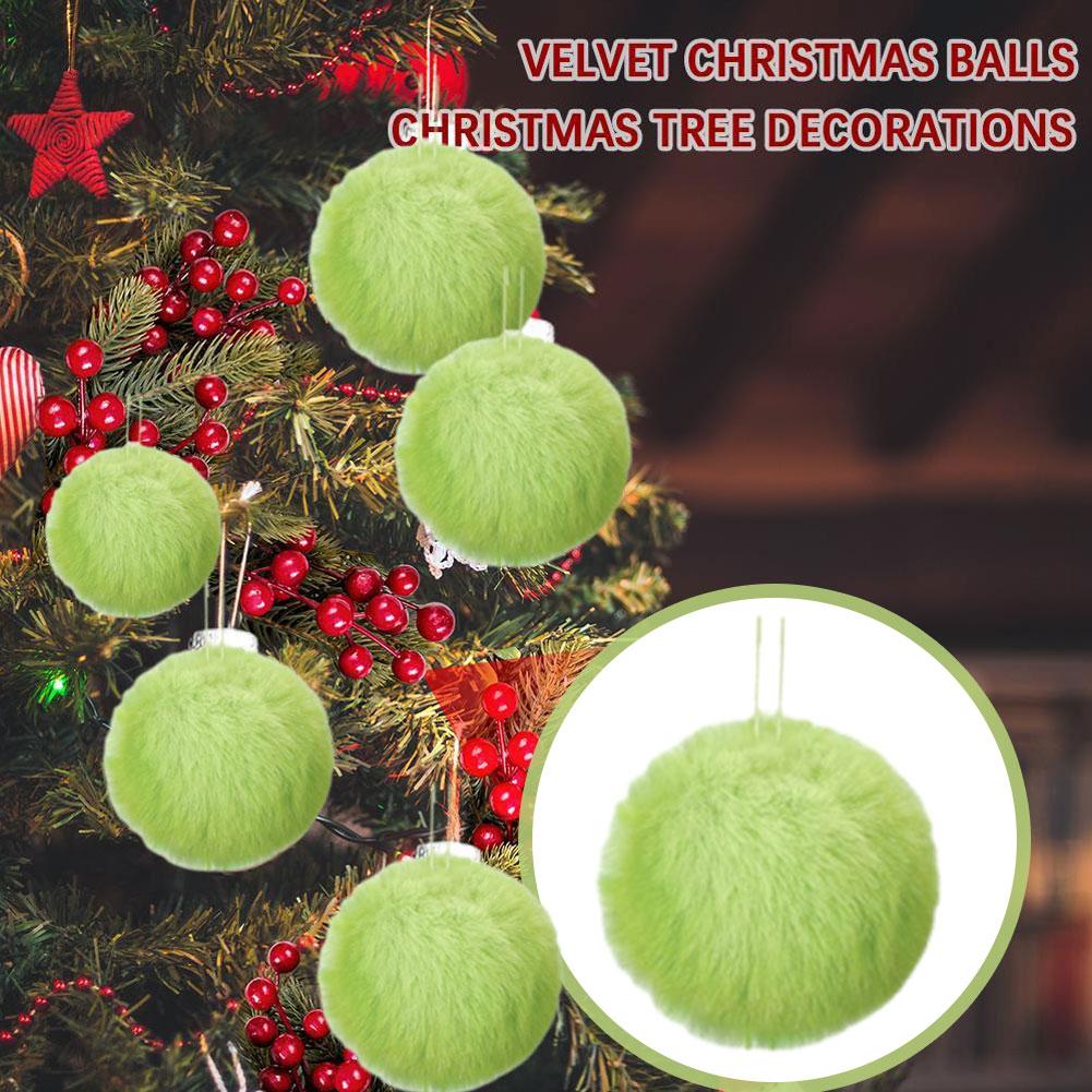 12PCS Plush Christmas Ball Decoration Lime Green Furry Christmas Ball Ornaments Furry Elf Ornaments Christmas Hanging Decor