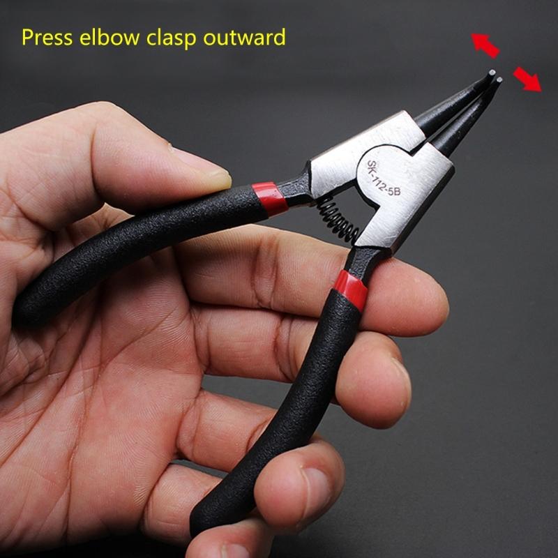 Circlip Plier 5" Long Nose Plier Staight Bent Plier Retaining Clips Ring Remover Tool