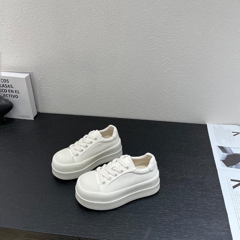 Cowhide version~ Small thick-soled leather muffin shoes for women's 2025 spring new versatile lace-up casual bread shoes