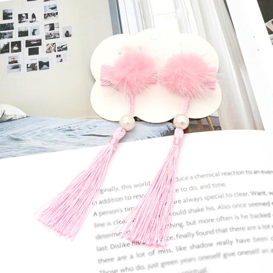 1Pair Chinese Style Kid Girl Pompom Fan Tassel Hairpins Hair Clips Accessories
