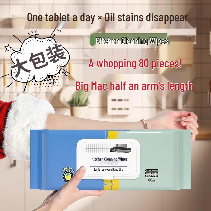 

Newcomer 0.1 Kitchen Wet Wipes – 80 Thick Disposable Towels for Cleaning Oil Stains. 1 Pack - Large 80 Kitchen Wipes