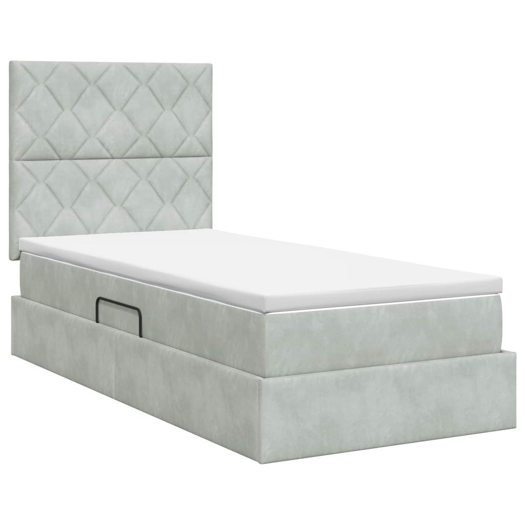Storage Bed with Mattress Light Grey 90 X 200 Cm Velvet