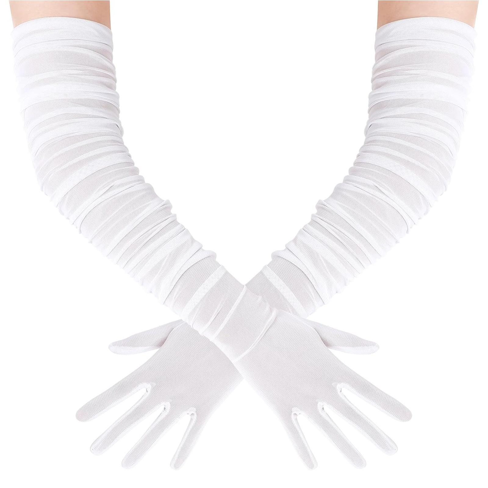 

Очень длинные гофрированные прозрачные перчатки Элегантный винтажный костюмный аксессуар Длинные перчатки для свадеб, вечеринок, Хэллоуина белый