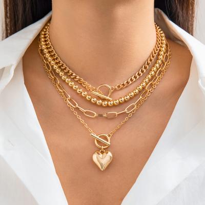 4Pcs Multilayer Goth OT Buckle Love Heart Pendant Choker Necklace for Women Punk CCB Beads Chain Neck Jewelry Accessories Gift