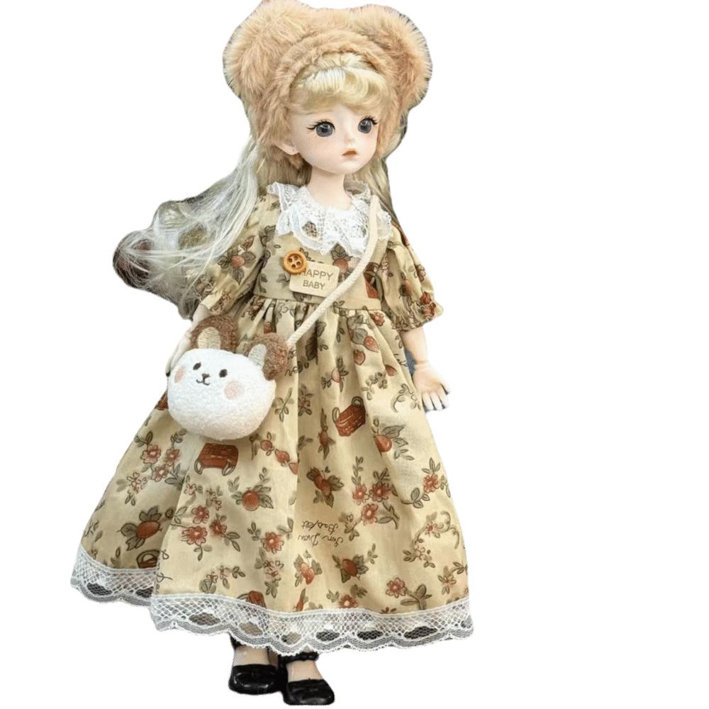1 Set Long Hair 30cm Bjd Doll with Clothes Attractive Eyes Princess Makeup Ball Joint Doll Toddler