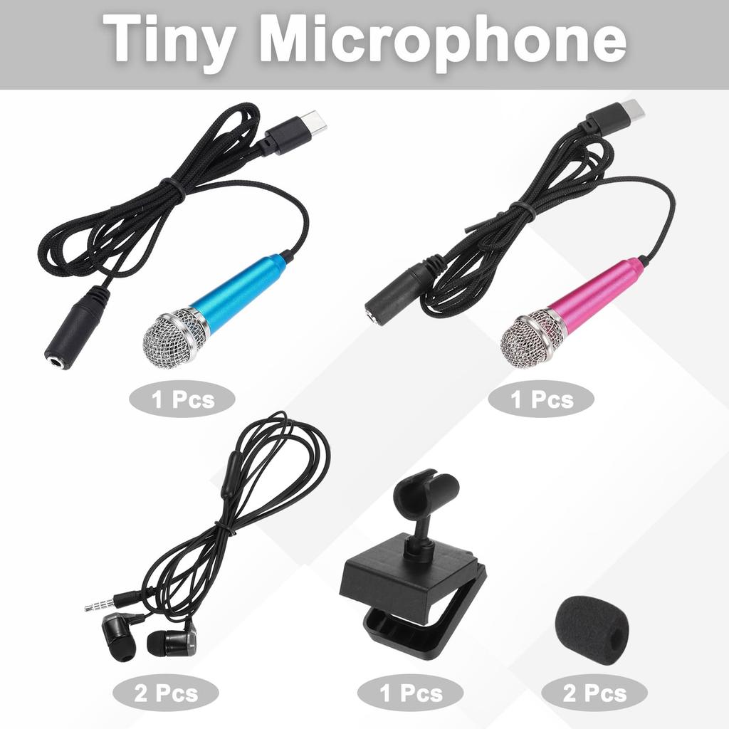 Uxcell Mini Microphone for Cell with Sponge Phone Pack of 2 Phones, C-Type Microphone, Small, Holder, Cover, Earphone, Recording, Blue/Hot Pink,