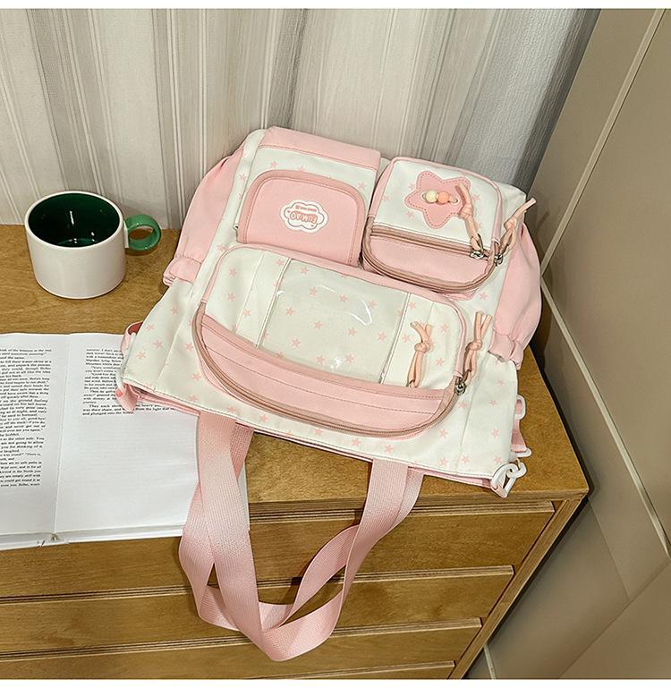 Školní taška Japonský ins nový vysoce kvalitní svěží a sladká kontrastní barevná patchworková batoh pro studenty základní školy lehký cestovní batoh