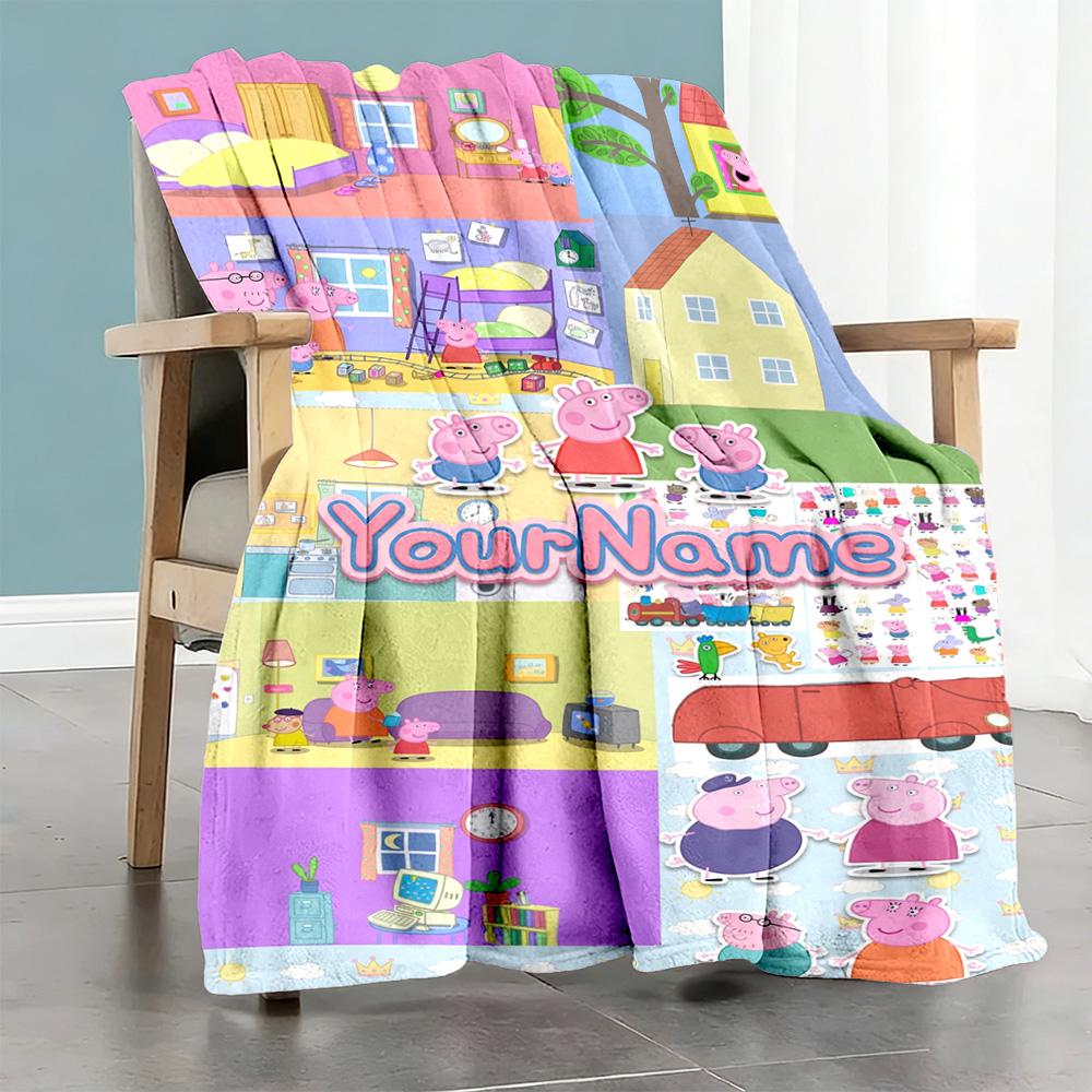 Peppa Pig Customize Text Blanket Throw Customizable Blanket Soft Warm Cozy for Couch Chair Bed Nap Ideal for All Seasons