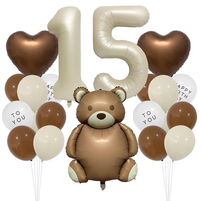 Cute Teddy Matte Bear Balloon Set Vintage Baby Shower Photo Props Birthday Party Scene Arrangement
