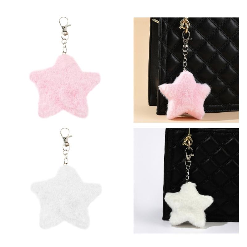 Cute Plush Five-pointed Star Charm Keychain Soft Stuffed Ornament Keyring Lovely Pendants for Purse Bag Backpack Handbag