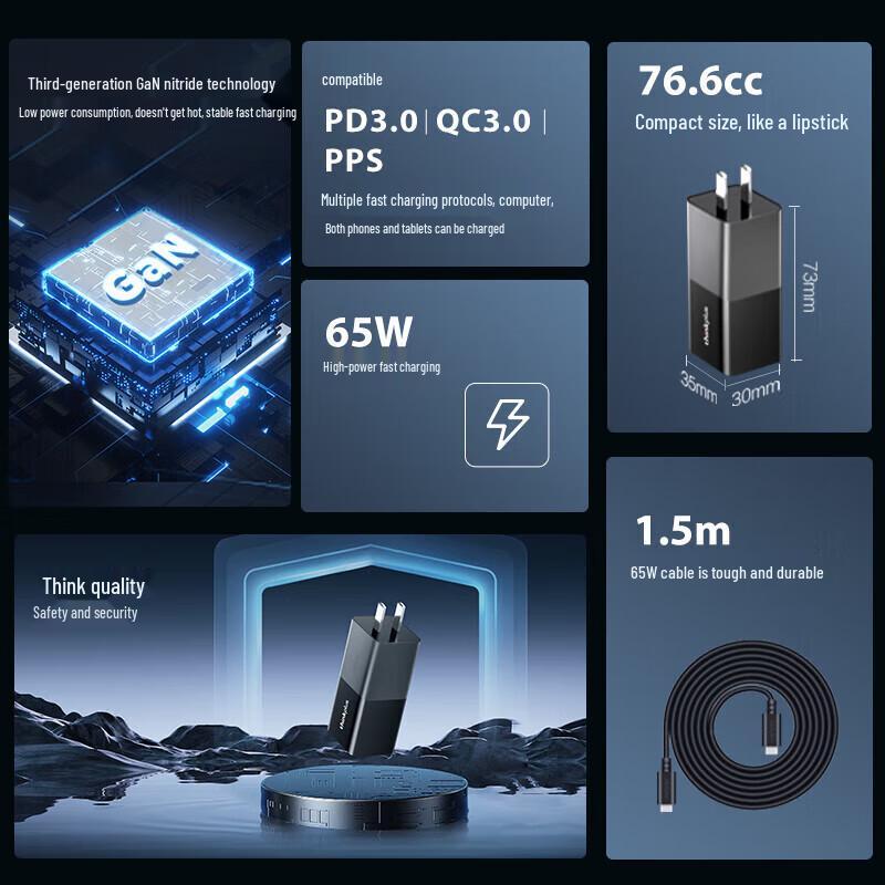 Lenovo thinkplus 65W GaN USB-C Lipstick Power Adapter